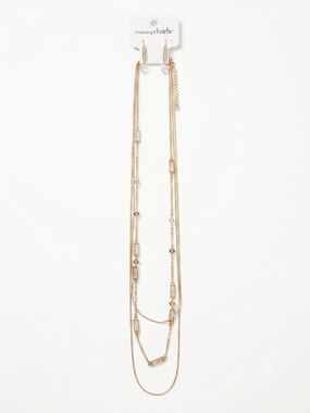 Charming Charlie Gold Layered Necklace with Beads